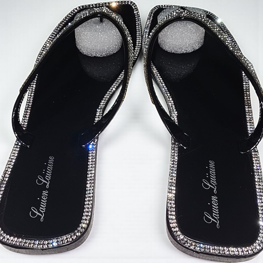 Lauren Lorraine Black and Silver Rhinestone Sandals - Picture 2 of 4